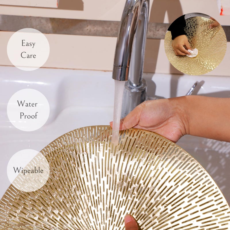 Snowkingdom Gold Placemats Set of 18, 15 Inch Round Vinyl Metallic Place mats, Golden Washable Easy Clean Wipeable Non Slip Stain Resistant Kitchen Dining Table Mats for Halloween Party Decoration - Image 5