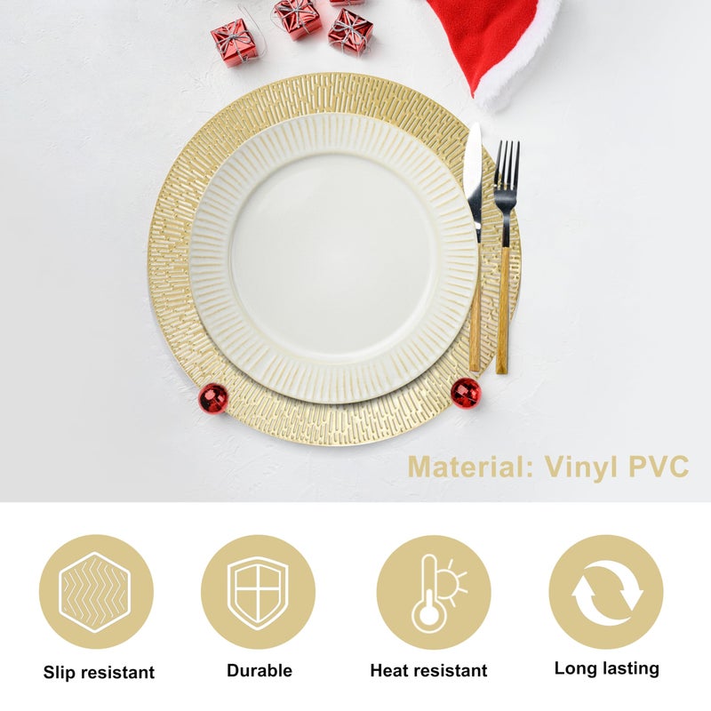 Snowkingdom Gold Placemats Set of 18, 15 Inch Round Vinyl Metallic Place mats, Golden Washable Easy Clean Wipeable Non Slip Stain Resistant Kitchen Dining Table Mats for Halloween Party Decoration - Image 3