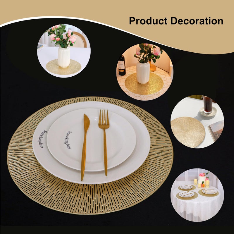 Snowkingdom Gold Placemats Set of 18, 15 Inch Round Vinyl Metallic Place mats, Golden Washable Easy Clean Wipeable Non Slip Stain Resistant Kitchen Dining Table Mats for Halloween Party Decoration - Image 4