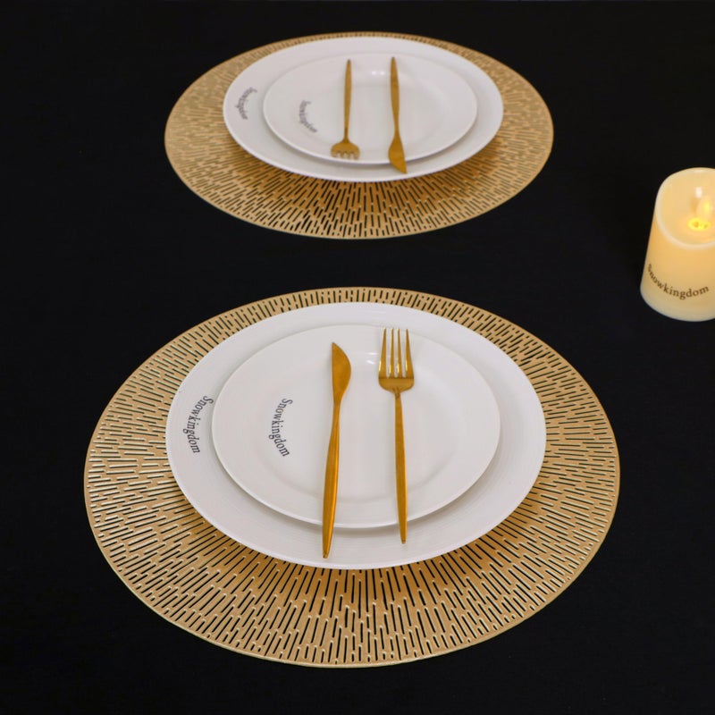 Snowkingdom Gold Placemats Set of 18, 15 Inch Round Vinyl Metallic Place mats, Golden Washable Easy Clean Wipeable Non Slip Stain Resistant Kitchen Dining Table Mats for Halloween Party Decoration - Image 2