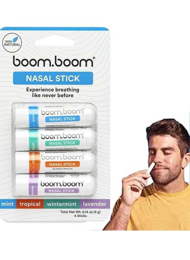 Boom Boom Nasal Stick 4 pcs，Portable Aromatherapy Nasal Inhaler，Enhance Breathing + Boost Focus，Fresh Cooling Sensation - Image 1