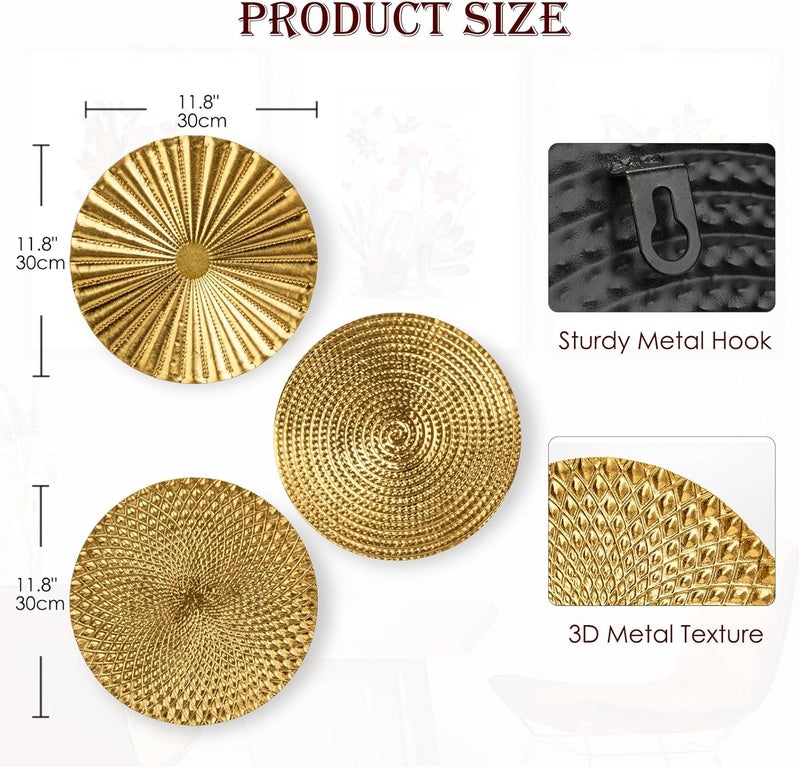 Briful Varied size selections 12" Gold Wall Décor Pack of 3 Metal Starbursts Radial Plate Wall Art Modern Accent Hanging Wall Decorations For Home Office Bedroom Or Living Room Wall Sculptures Desert area eligible deliver - Image 2
