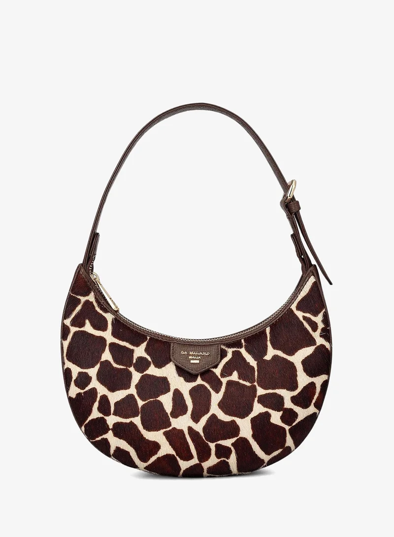Small Fur Franzy Leather Baguette - Off White & Brown