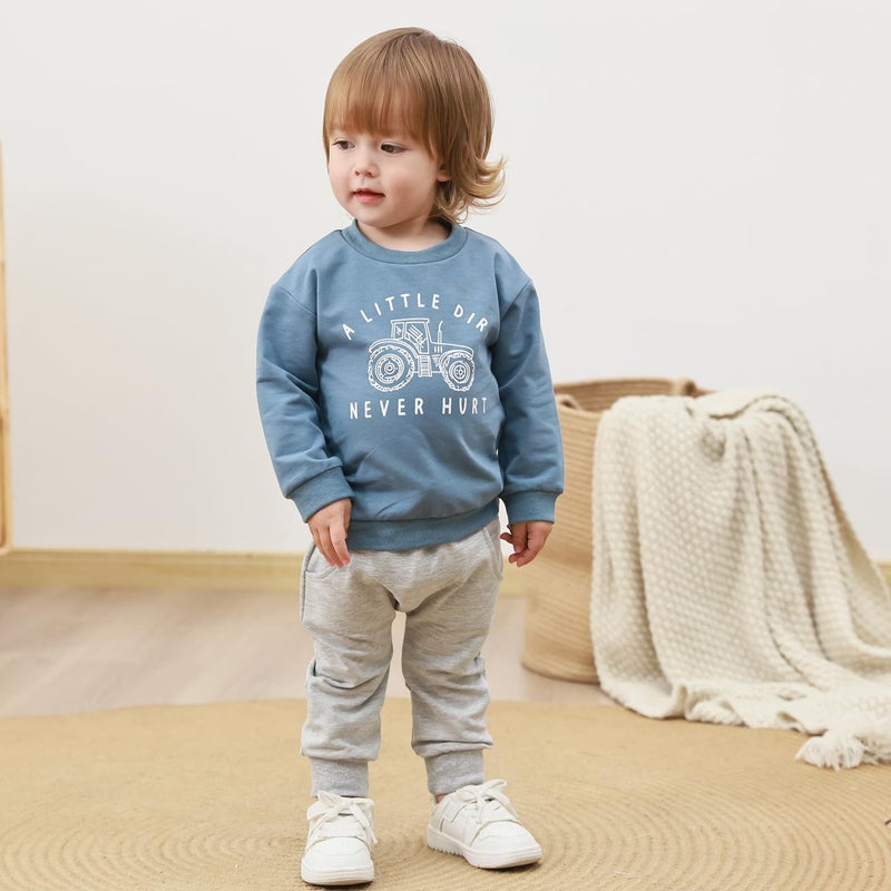 Yvowming Baby Boy Clothes Fall Clothes Truck Print Long Sleeve Pullover Tops + Pant Sets Toddler Winter Outfits (Blue, 2-3T) - Image 2