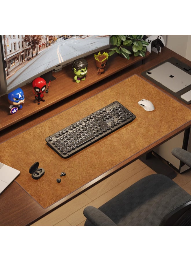 Retro Cowhide Mouse Pad Thickened Notebook Office Desk Pad Washable Waterproof High-grade Writing Desk Tablecloth-Color:40*60cm [hand-made Encrypted Sewing]-Pattern:Light Tea Brown  - Image 1