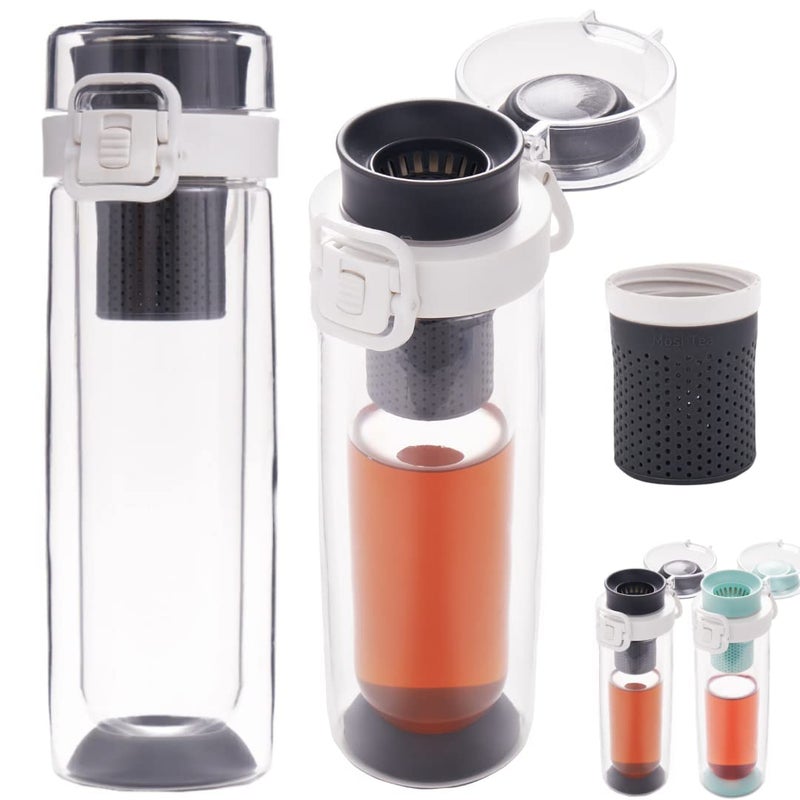 Mosi Mosi Portable Tea Infuser Bottle Loose Leaf Tea  Award Winning Design  Travel Tea Infuser Tumbler with Leak Proof Lid  Double Wall Insulated Tea Thermos  Tea Travel Accessories  Gray 
