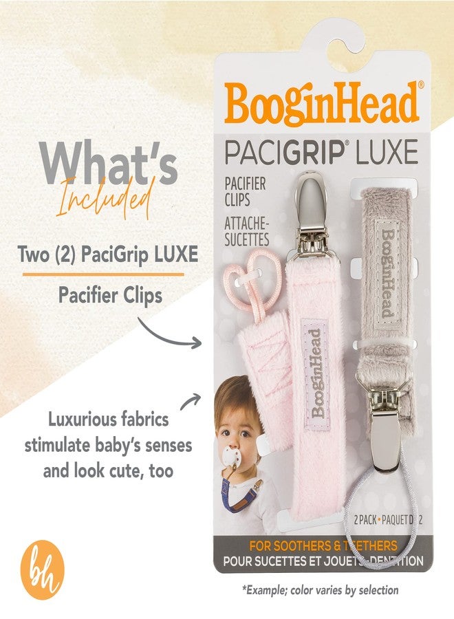 BooginHead Luxe Pacifier Holder Baby Pacifier Clips 2-Pack, Plush Blue and Gray - Image 2