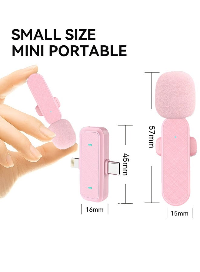 Wffo Wireless Mini Microphone - 2 in 1 Lapel Mic for Video Recording, Wireless Mini Lapel Microphone for iPhone iPad & Android Phone - Plug Play (Pink) - Image 2