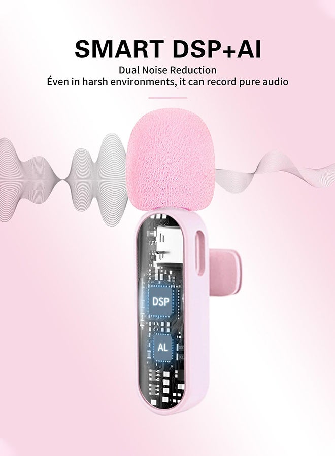 Wffo Wireless Mini Microphone - 2 in 1 Lapel Mic for Video Recording, Wireless Mini Lapel Microphone for iPhone iPad & Android Phone - Plug Play (Pink) - Image 4