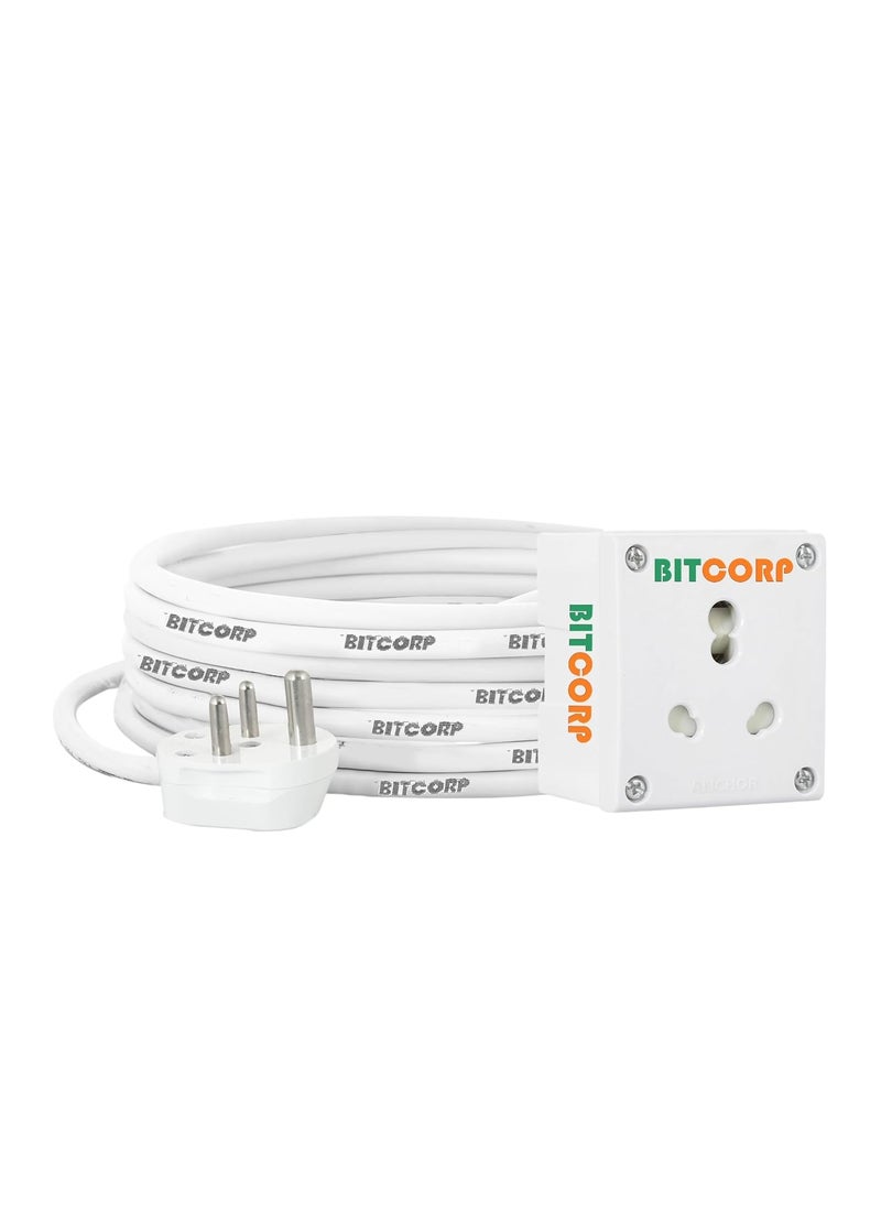 Bitcorp Extension Box 15A 16A 20A 1 Socket 3500W Surge Protection High Load Capacity with 4 Meter Long Wire Cord for ChargerAcRefrigeratorWashing MachineMicrowave