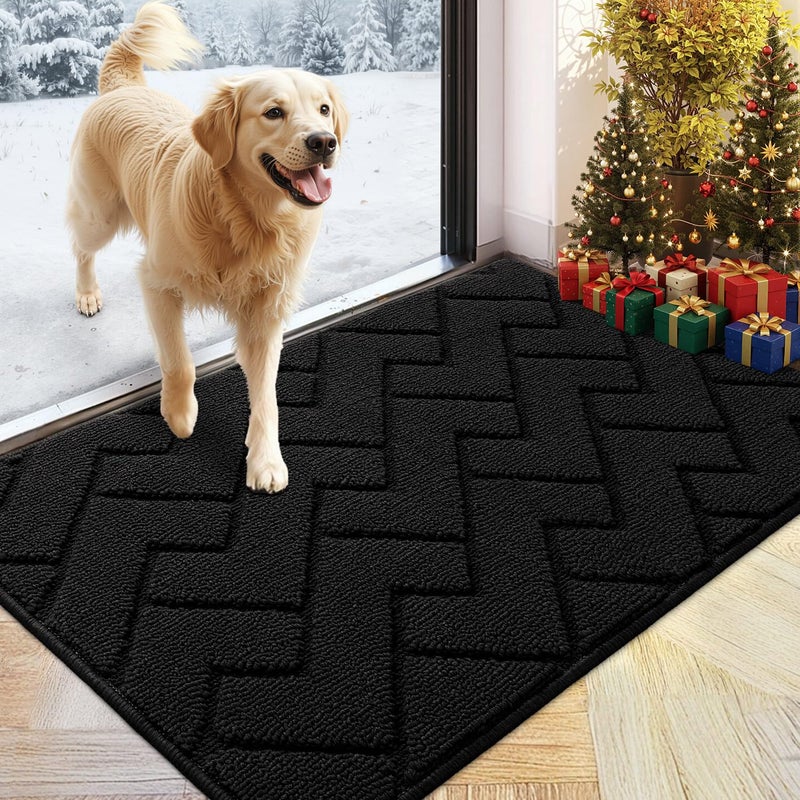 hicorfe Indoor Doormat,Front Back Door Mat Rubber Backing Non Slip Door Mats 24"x35" Absorbent Resist Dirt Entrance Doormat Inside Floor Mats for Entryway Washable Low-Profile(Black) - Image 1