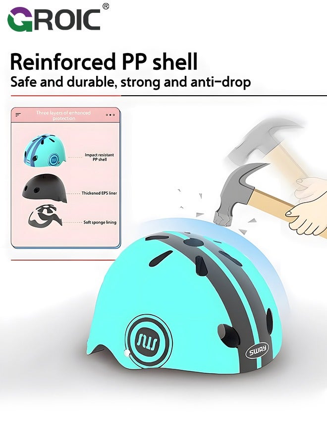 GROIC خوذة الدراجة 7 في 1 للأطفال والوسادات مجموعة قابلة للتعديل للأطفال، وسادات للركبة، وسادات للكوع، واقيات المعصم للسكوتر، لوح التزلج، خوذة ركوب الدراجات، معدات حماية دراجات الأطفال - Image 3