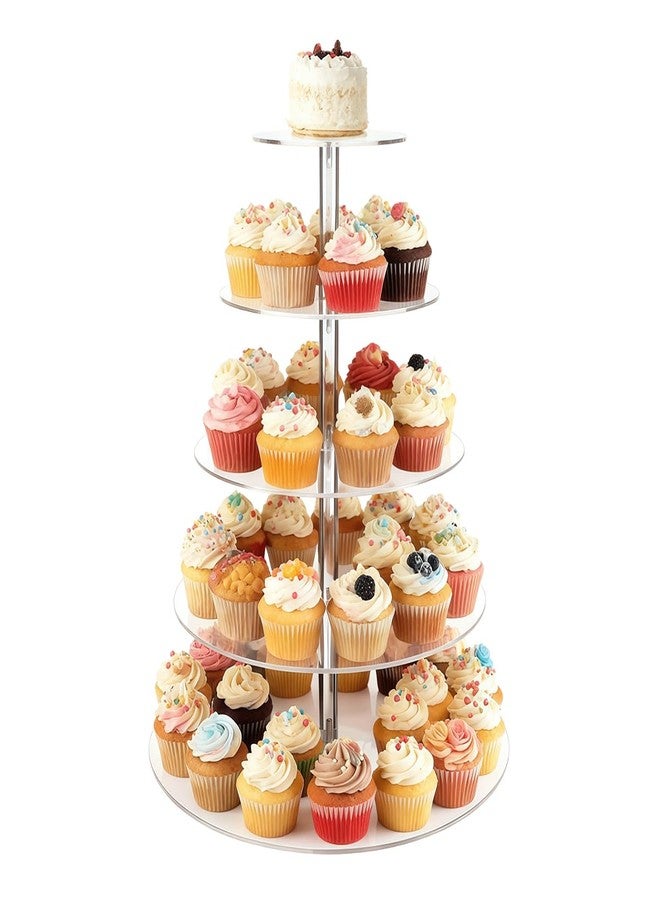 Odowalker 1 Pcs Cupcake Stand, 5 Tier Cupcake Holder, Acrylic Cupcake Stand Round Cupcake Tower Round Tiered Cupcake Holder, Clear Acrylic Cup Cake Tower Stand for Party, Wedding, Birthday, Baby Shower, Halloween - Image 1