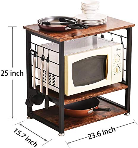 INDIAN DECOR INDIAN DECOR 3 Tier Matte Finish Microwave Rack with Storage with Metal Frame and 6 Hooks Made in India Vintage Brown46450  - Image 3