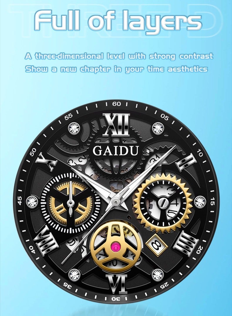 لا يتطلب الترجمة ساعة رجالية فاخرة بتصميم ميكانيكي، كوارتز بهيكل شفاف، سوار من الفولاذ المقاوم للصدأ، مضيئة ومقاومة للماء - Image 3