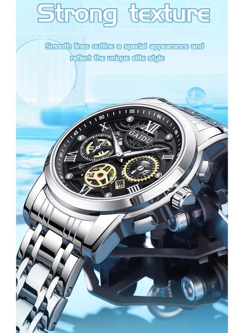 لا يتطلب الترجمة ساعة رجالية فاخرة بتصميم ميكانيكي، كوارتز بهيكل شفاف، سوار من الفولاذ المقاوم للصدأ، مضيئة ومقاومة للماء - Image 4