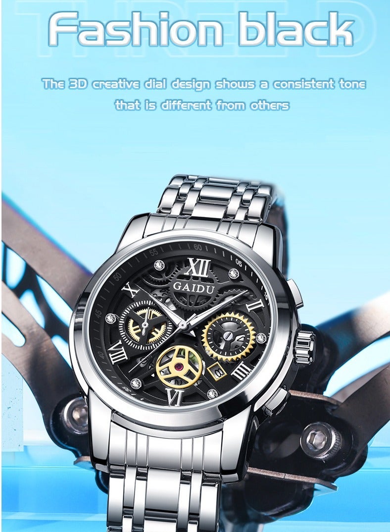 لا يتطلب الترجمة ساعة رجالية فاخرة بتصميم ميكانيكي، كوارتز بهيكل شفاف، سوار من الفولاذ المقاوم للصدأ، مضيئة ومقاومة للماء - Image 5