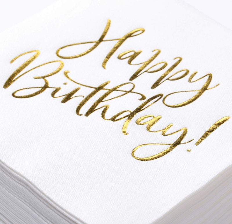 MORGIANA 50 Pack Happy Birthday Napkins  Luxury White Gold Birthday Dinner Napkins 16 x 16 inch  Airlaid Paper  Happy Birthday Napkins White  Linen Feel Birthday Party Napkin for Anniversary  Parties - Image 3
