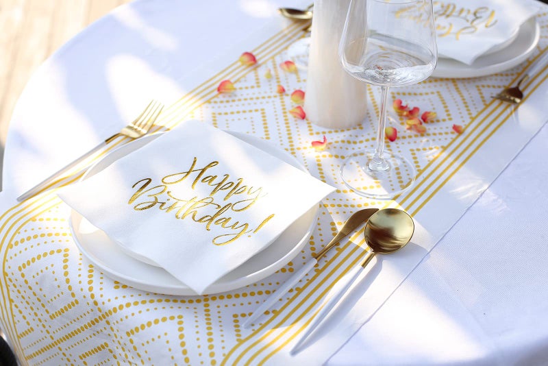 MORGIANA 50 Pack Happy Birthday Napkins  Luxury White Gold Birthday Dinner Napkins 16 x 16 inch  Airlaid Paper  Happy Birthday Napkins White  Linen Feel Birthday Party Napkin for Anniversary  Parties - Image 2