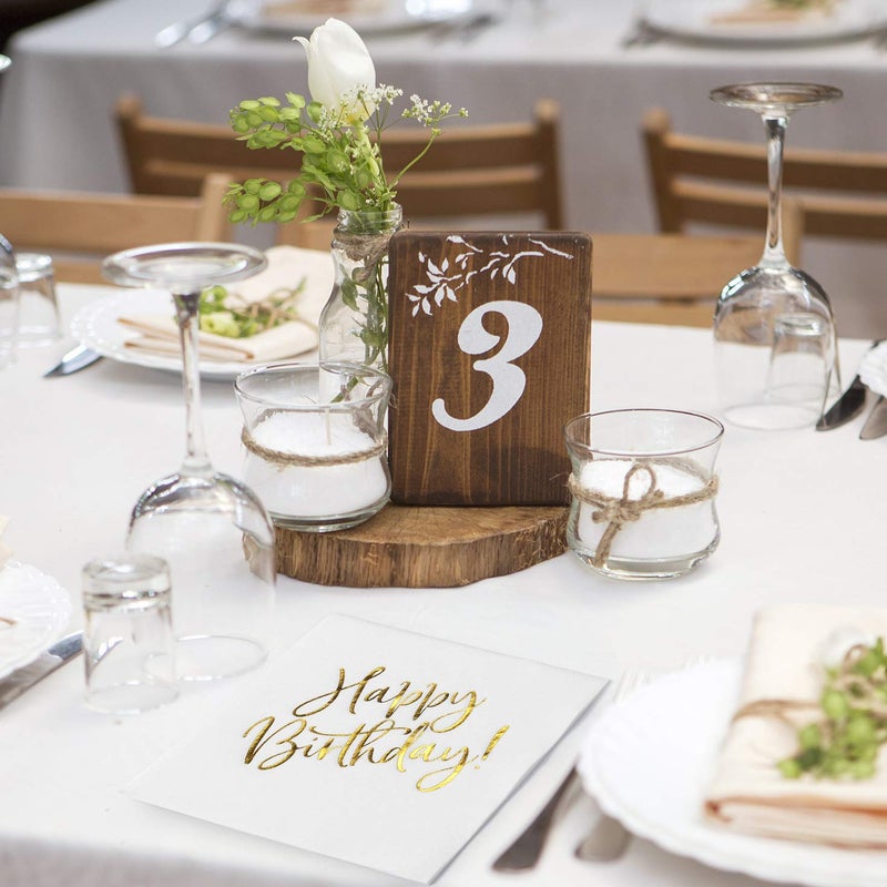 MORGIANA 50 Pack Happy Birthday Napkins  Luxury White Gold Birthday Dinner Napkins 16 x 16 inch  Airlaid Paper  Happy Birthday Napkins White  Linen Feel Birthday Party Napkin for Anniversary  Parties - Image 5
