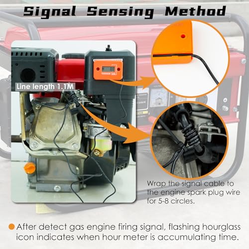 Jayron Nine-Rong Self-Powered Tach Hour Meter Digital LCD Inductive Tachometer Timing RPM Measuring Waterproof Design,for Gas Engine Lawn Mower Motorcycle Snowmobile Generator(2 Stroke)(Orange) - Image 3