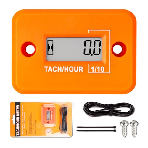 Jayron Nine-Rong Self-Powered Tach Hour Meter Digital LCD Inductive Tachometer Timing RPM Measuring Waterproof Design,for Gas Engine Lawn Mower Motorcycle Snowmobile Generator(2 Stroke)(Orange) - Image 1