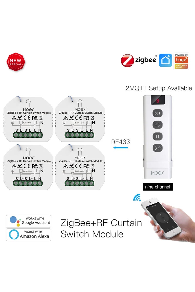 4 module 9 channel MoesHouse DIY ZigBee Smart RF433 Curtain Switch Module for Motorized Roller Blin