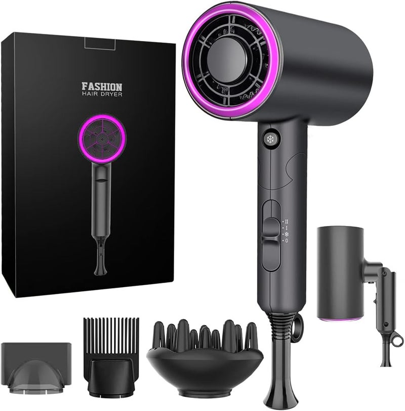 Oxsaytee 1800W Ionic Hair Dryer, Professional Salon Hair Blow Dryer, 3 Heating/2 Speed/Cold Settings Blow Dryer with 2 Concentrator, 1 Diffuser Foldable Hair Dryer For Home Salon Travel - Image 1