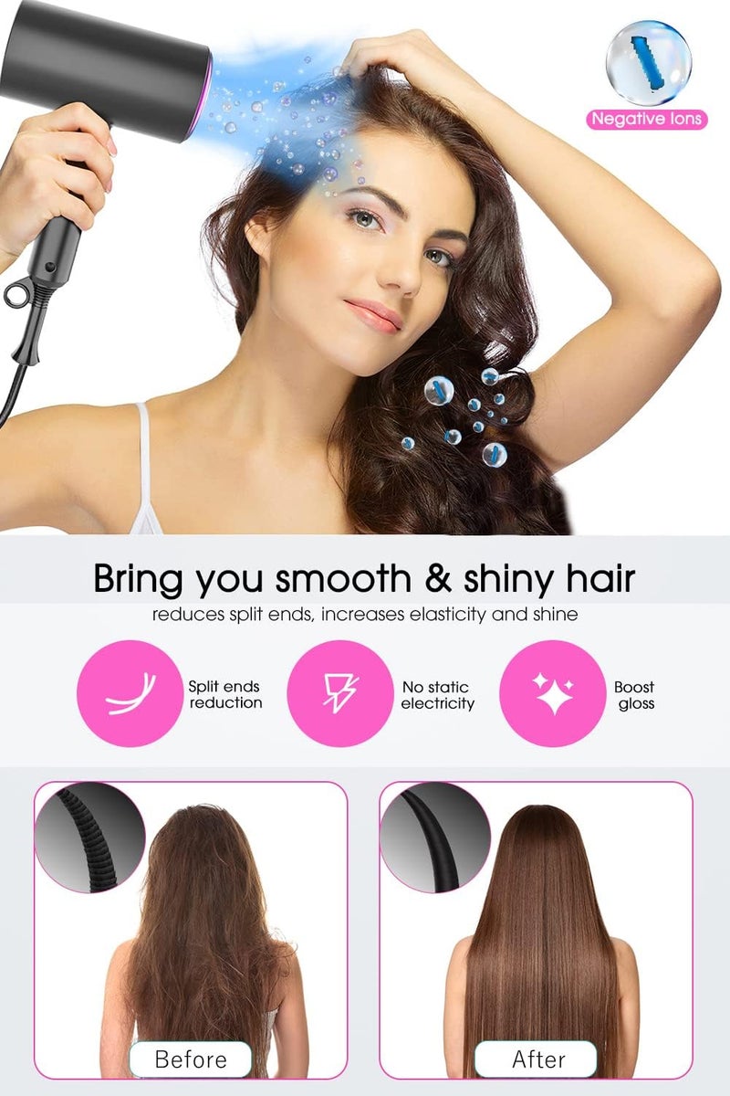 Oxsaytee 1800W Ionic Hair Dryer, Professional Salon Hair Blow Dryer, 3 Heating/2 Speed/Cold Settings Blow Dryer with 2 Concentrator, 1 Diffuser Foldable Hair Dryer For Home Salon Travel - Image 3