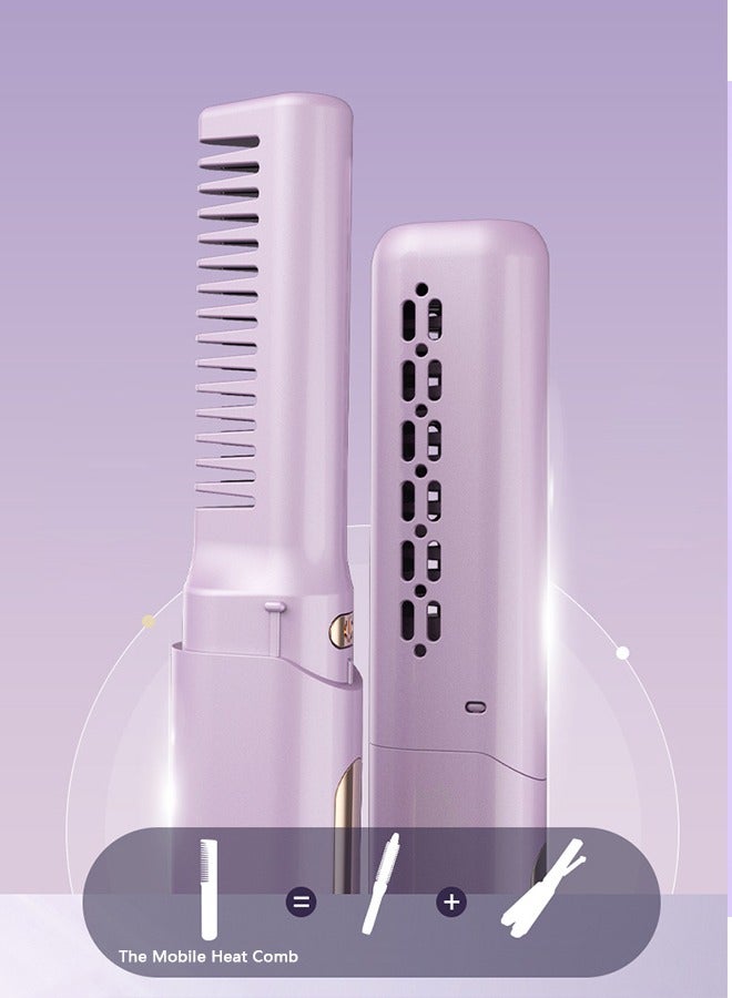 NIBEMINENT Mobile Heat Comb Rechargeable Portable Wireless Generic Electric Splint Straight Hair Comb Purple 19X4X2.5CM - Image 3