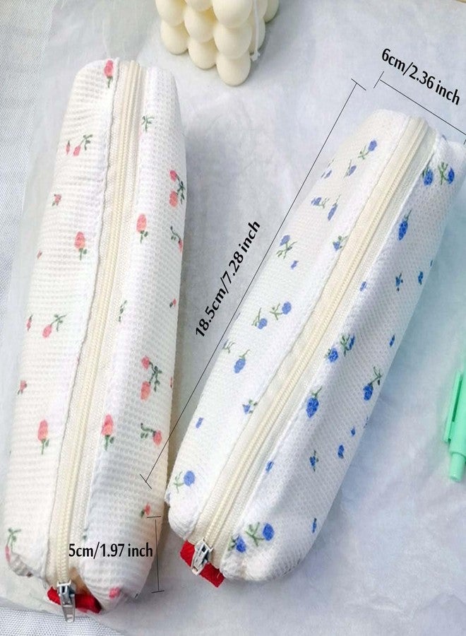 HABUAETY Small Pencil Pouch Makeup Cute Floral Pen Bag Women Pink Flower Office Stationery Comestic Bag - Image 2