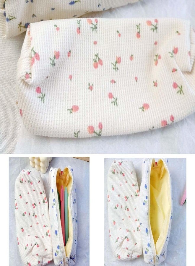 HABUAETY Small Pencil Pouch Makeup Cute Floral Pen Bag Women Pink Flower Office Stationery Comestic Bag - Image 3