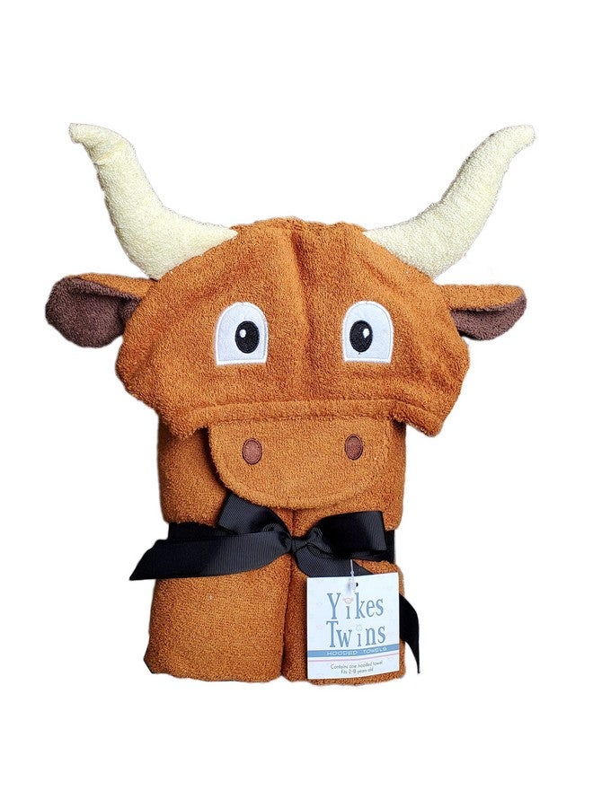 Yikes Twins Hooded Baby Towel for Kids 2-8 | Large 100% Cotton Baby Towel for Girls or Boys | Unisex Cute Texas Longhorn Bath Towels for Babies and Toddlers - Image 1