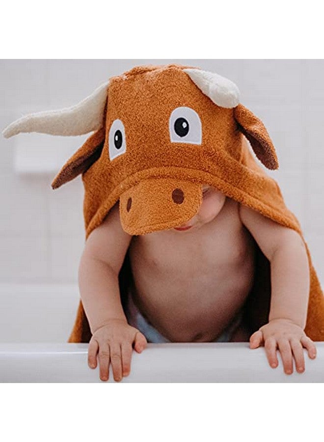 Yikes Twins Hooded Baby Towel for Kids 2-8 | Large 100% Cotton Baby Towel for Girls or Boys | Unisex Cute Texas Longhorn Bath Towels for Babies and Toddlers - Image 3