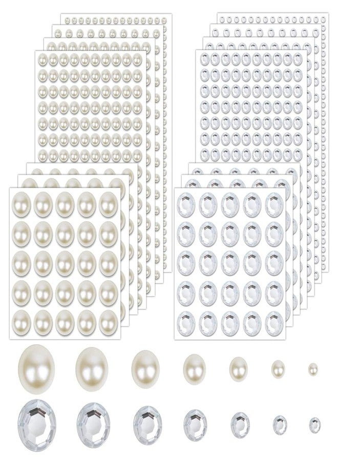 MAYCREATE® 2000pcs Pearl Stickers Rhinestones Face Gems Self-adhesive Hair Gems Jewels Faux Pearls Assorted Sizes Stone Sticker for Face Makeup, DIY Crafting, Home Decor, Embellishments - Image 1