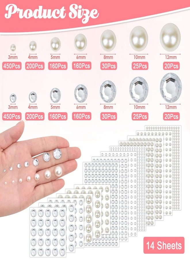 MAYCREATE® 2000pcs Pearl Stickers Rhinestones Face Gems Self-adhesive Hair Gems Jewels Faux Pearls Assorted Sizes Stone Sticker for Face Makeup, DIY Crafting, Home Decor, Embellishments - Image 2