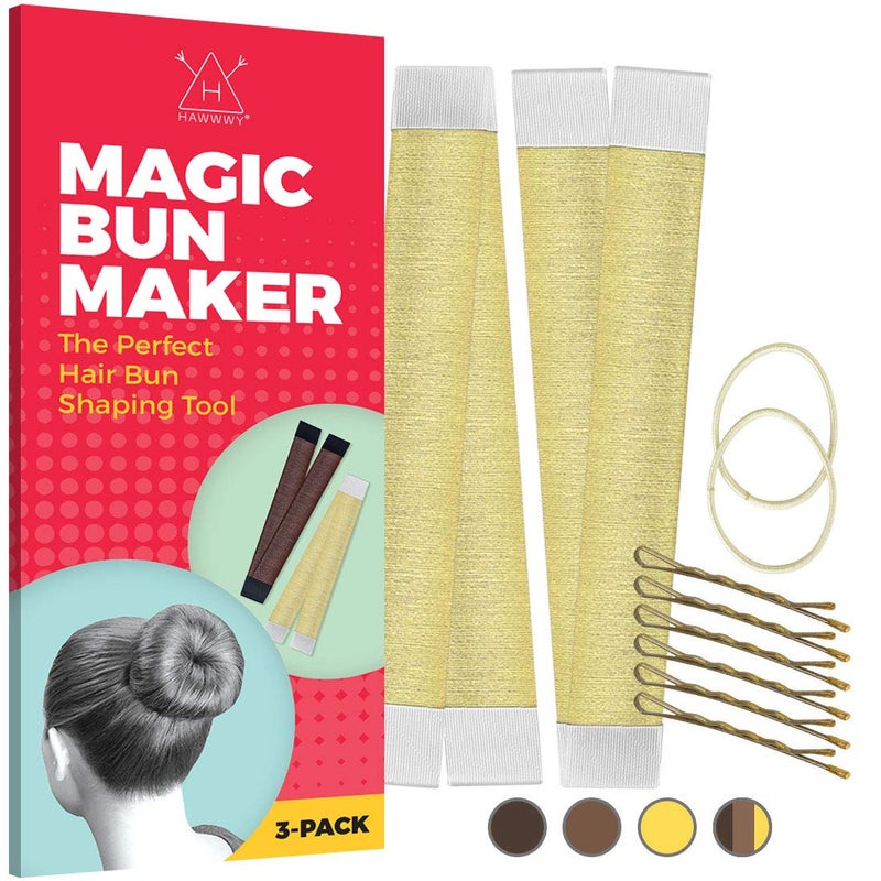 HAWWWY Hawwwy Premium Hair Bun Maker with Hair Ties and Bobby Pins  Easy SnapandRoll Tool for Perfect Updos French Twists and Buns for Kids  Gold 