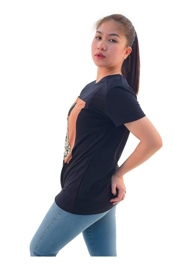 JOANNA تي شيرت نسائي بتصميم دائري من جوانا W203040 - أسود - M - Image 2