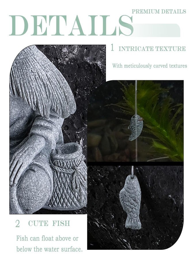 تمثال صياد صغير من الحجر الرملي من TkoYuHm، تمثال رجل عجوز جالس يصطاد السمك، منحوتة آسيوية زين، زينة عتيقة لحوض السمك أو أصيص أو حديقة المنزل - النمط أ - Image 4