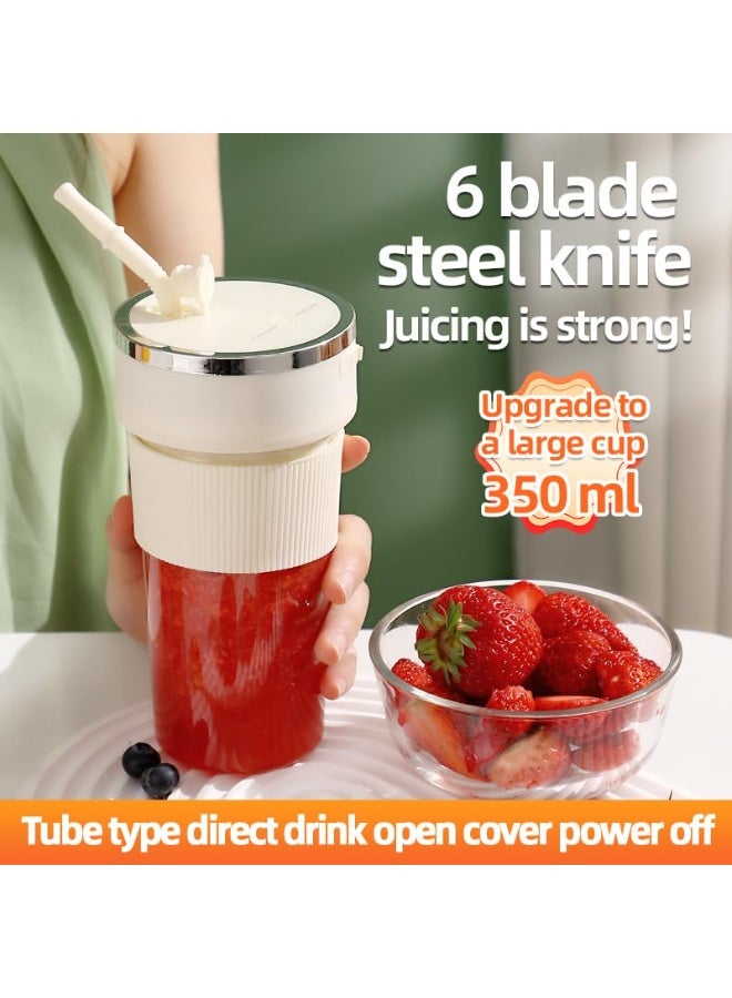 بيت الأناقة كوب عصير محمول بـ 6 شفرات، خلاط سحق ثلج من الفولاذ المقاوم للصدأ 304، صانع عصير سفر سعة 350 مل، تشغيل بلمسة واحدة وإيقاف تلقائي (أبيض) - Image 2