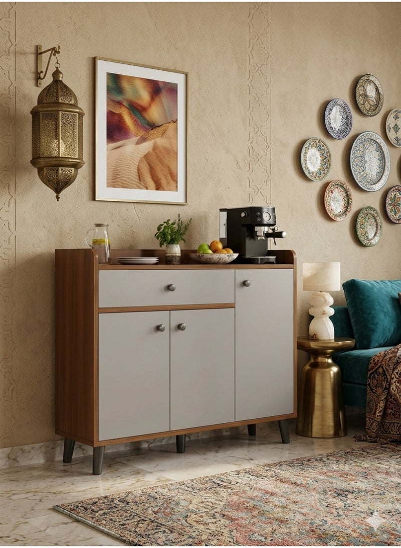 Multi-Purpose Sideboard, Coffee Corner and Shoe Organizer, with 3 Doors and 1 Drawer, for Entrance, Bedroom and Office, (brown-white) - Image 4