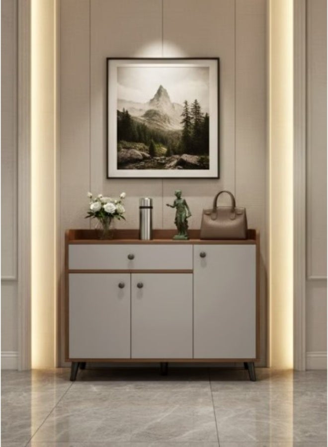 Multi-Purpose Sideboard, Coffee Corner and Shoe Organizer, with 3 Doors and 1 Drawer, for Entrance, Bedroom and Office, (brown-white) - Image 2