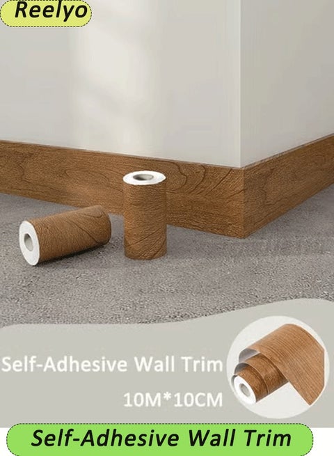 Self-Adhesive Wall Trim Living Room Skirting Line Wall Border Stickers Self-Adhesive Realistic Wood Grain Waist Line Wallpaper for Mirror Frame, Cabinet, Edges & Borders and Tiles（10m*10cm）