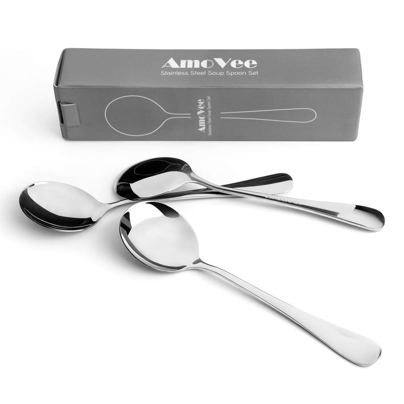amovee Soup Spoons, Wholesale Spoons Silverware, Round Stainless Steel Spoon Set of 8 - Image 3