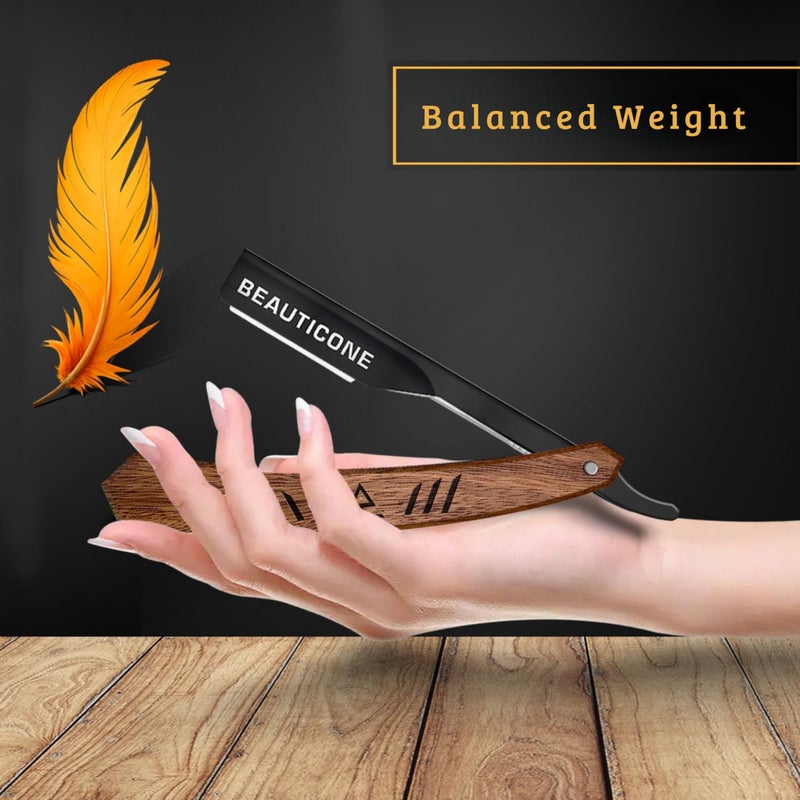 BEAUTICONE Straight Razors for Men, Straight Edge Razor with 100 Single Edge Blades, Stainless Steel, Barber Razor for Men's Shaving, Barber Shaving Knife, Wooden Handle, Slide-Out - Image 3