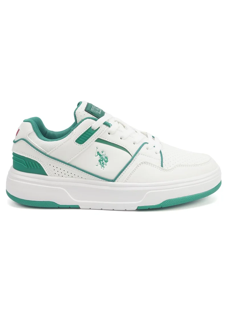 Men's White Low-Top Sneakers - Lightweight Modern Design with Green Accents