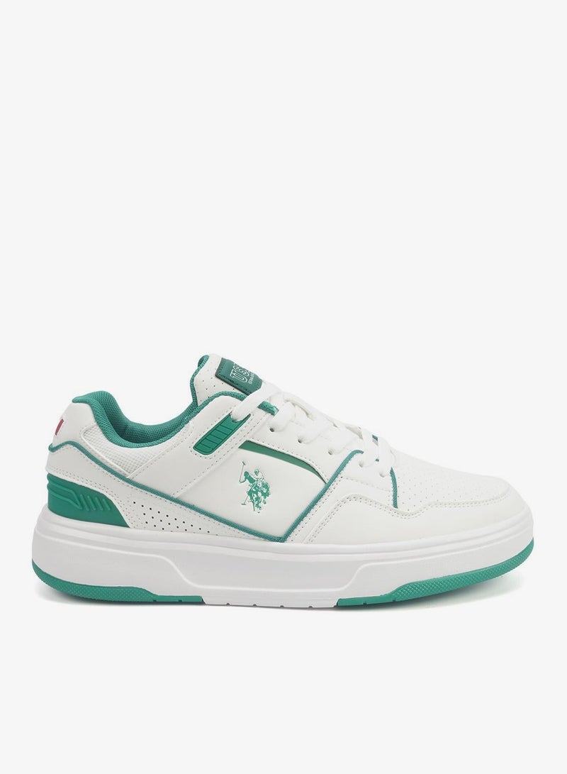 U.S. Polo Assn. Men's White Low-Top Sneakers - Lightweight Shoes Modern Design with Green Accents - Image 1