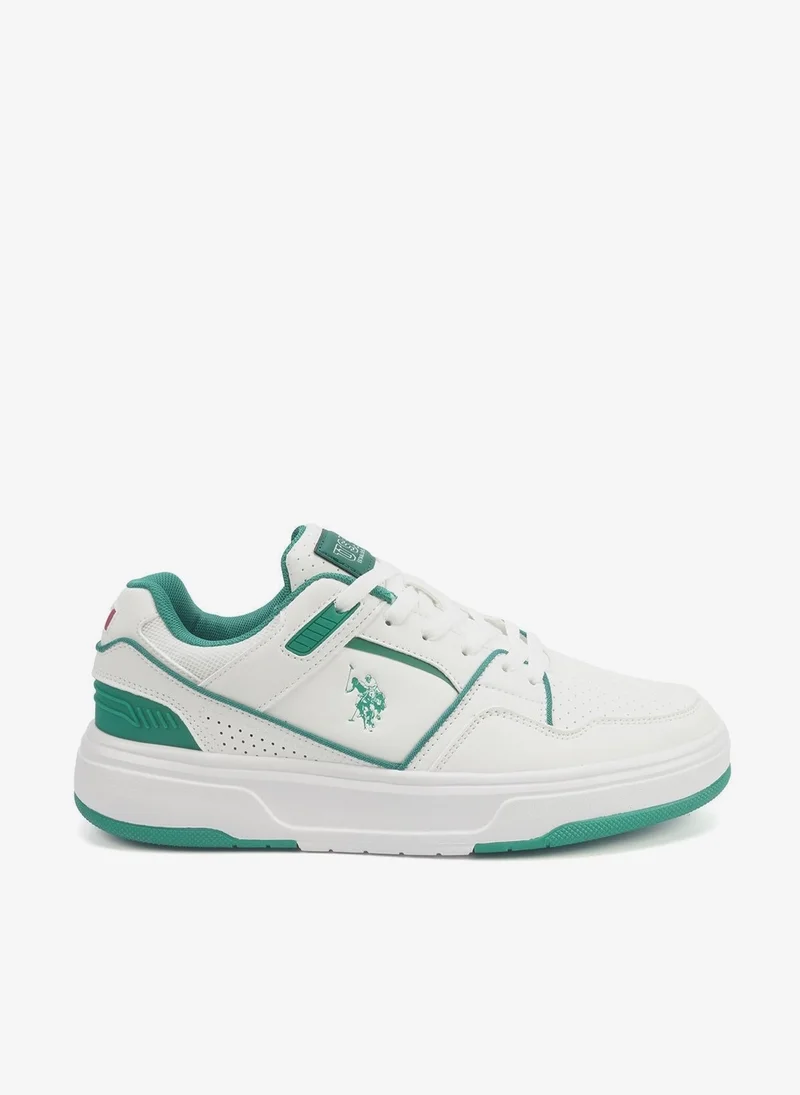 Men's White Low-Top Sneakers - Lightweight Shoes Modern Design with Green Accents