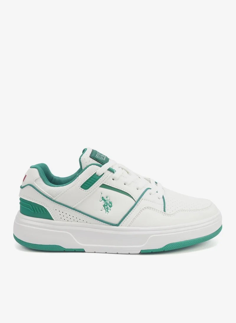 U.S. Polo Assn. Men's White Low-Top Sneakers - Lightweight Shoes Modern Design with Green Accents