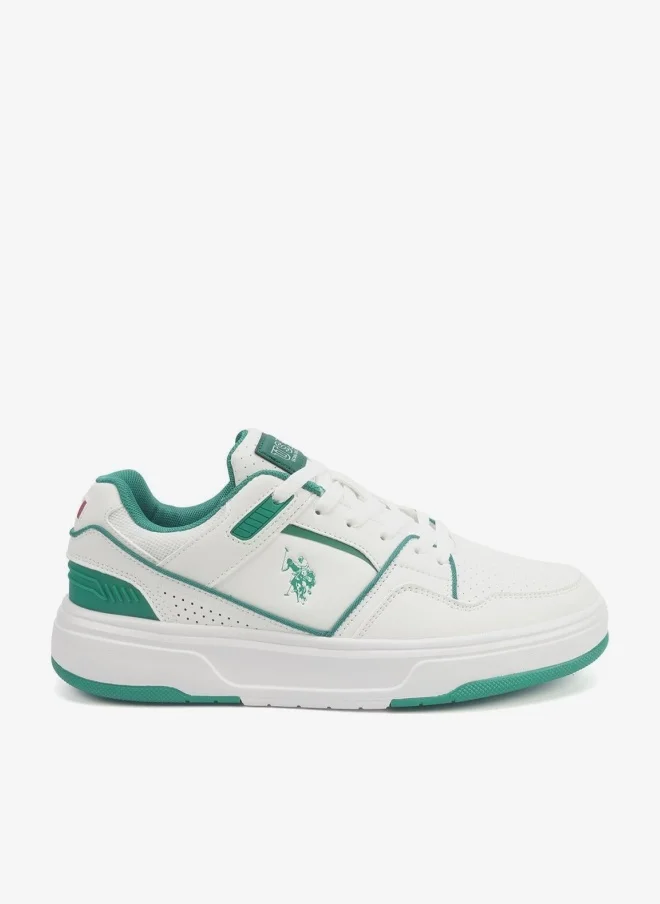 U.S. Polo Assn. Men's White Low-Top Sneakers - Lightweight Shoes Modern Design with Green Accents